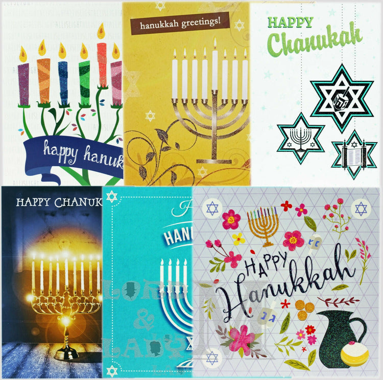 Jewisḣ Greeting Cards Main collection image showing a selection of Hanukkah cards.