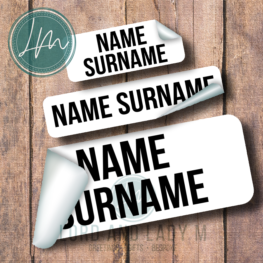 Vinyl Stick-on Name Labels - Basic Black on White