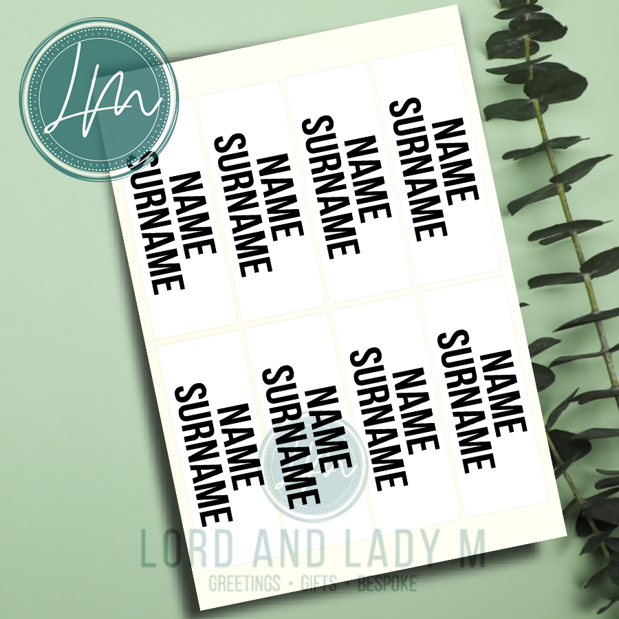 Vinyl Stick-on Name Labels - Basic Black on White