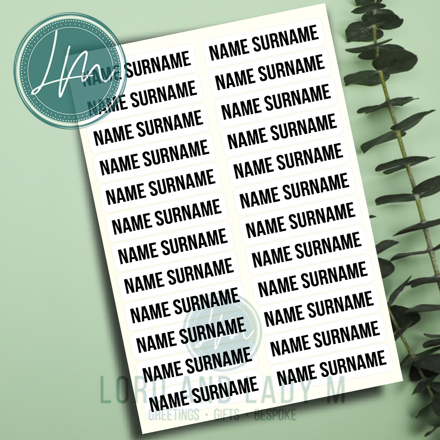 Vinyl Stick-on Name Labels - Basic Black on White