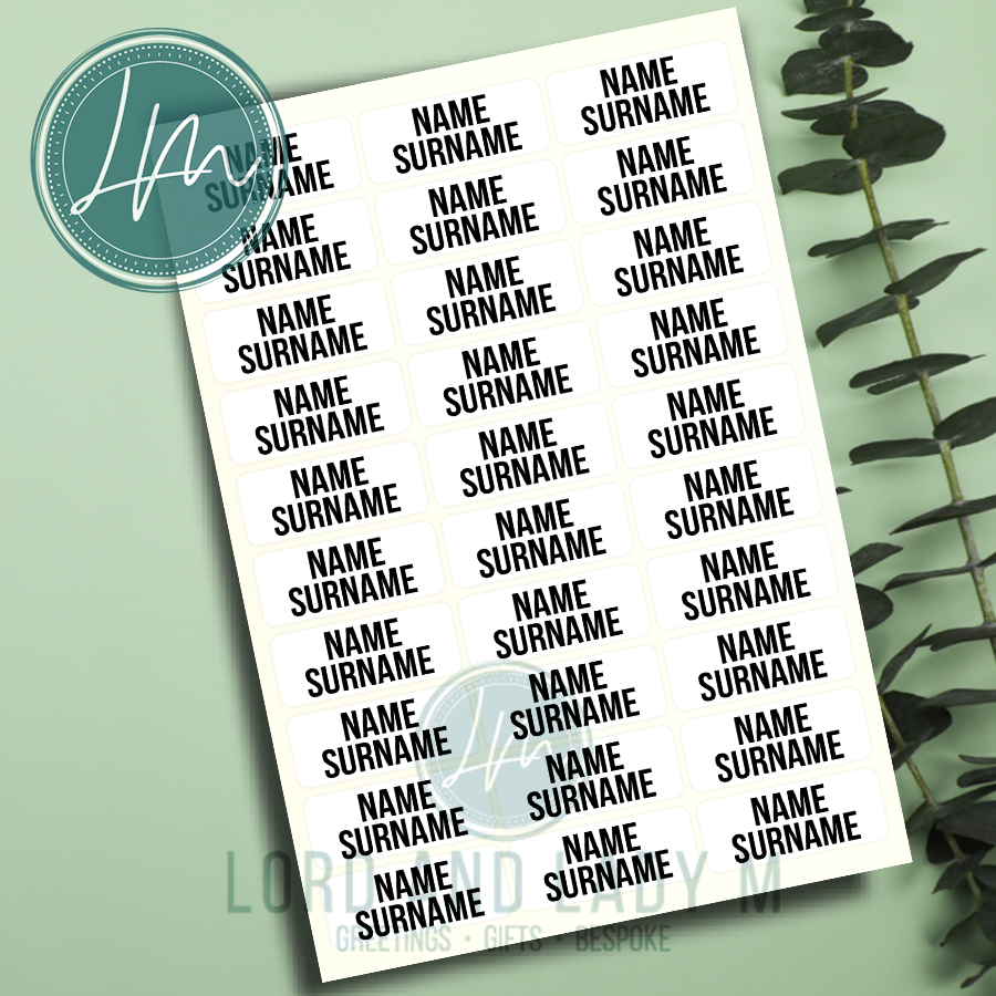 Vinyl Stick-on Name Labels - Basic Black on White