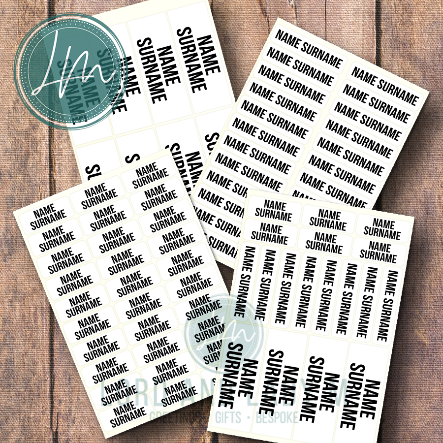 Vinyl Stick-on Name Labels - Basic Black on White