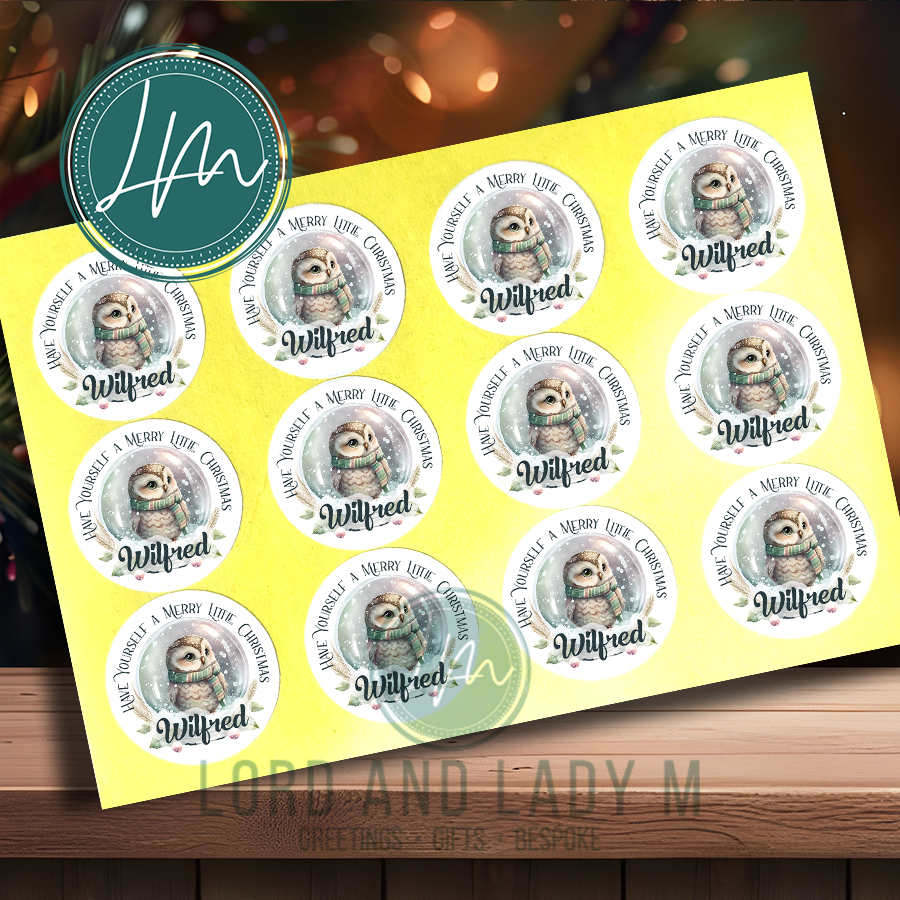 Personalised Christmas Stickers | Owl in a Snow Globe