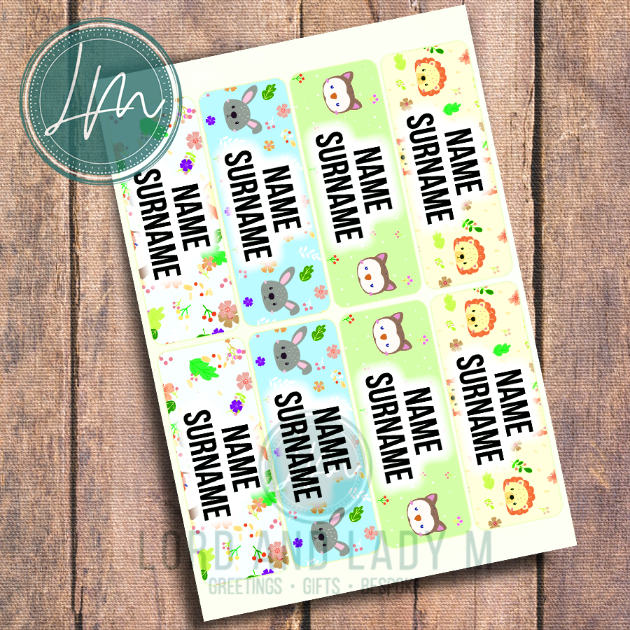 Vinyl Stick-on Name Labels - Colourful Cute Animals
