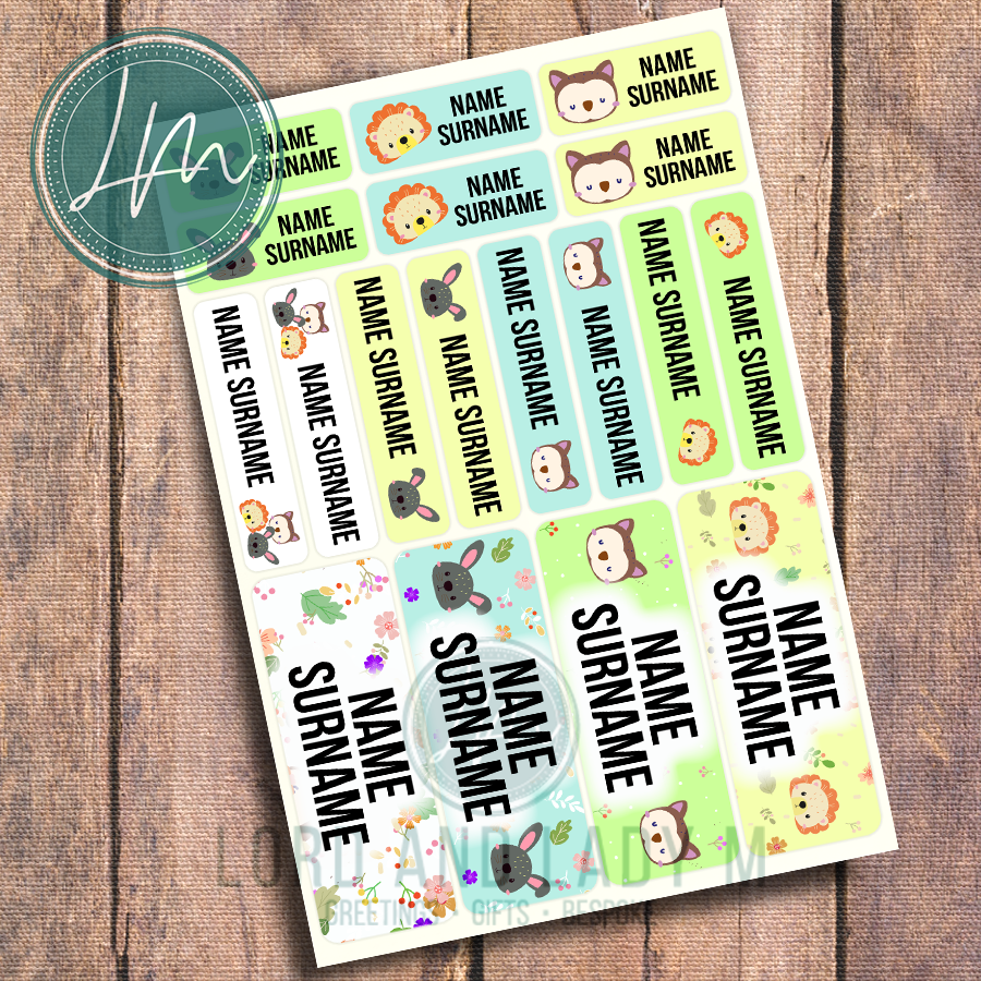 Vinyl Stick-on Name Labels - Colourful Cute Animals