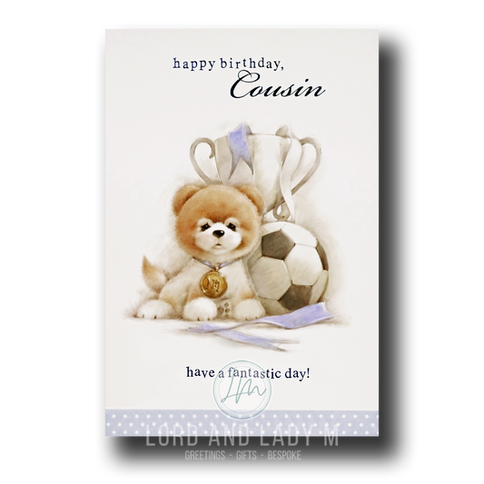 20cm - Happy Birthday, Cousin - Football Dog - E