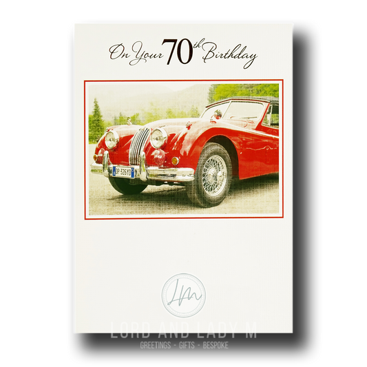 19cm - On Your 70th Birthday - Red Classic Car - E