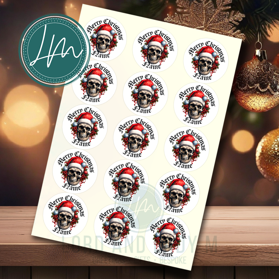 Personalised Christmas Stickers | Gothic Skull Christmas Santa