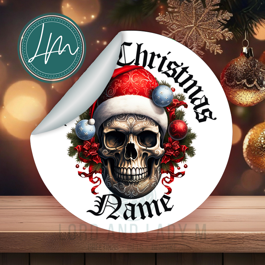 Personalised Christmas Stickers | Gothic Skull Christmas Santa