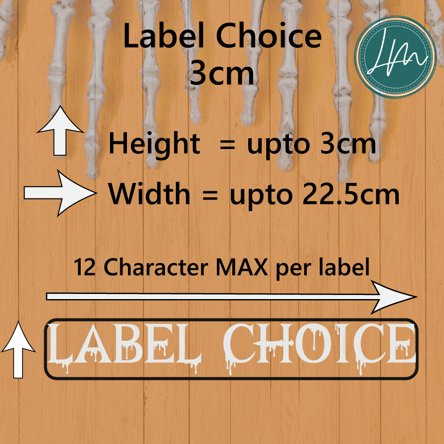 Halloween vinyl decal size information for a 3cm height label