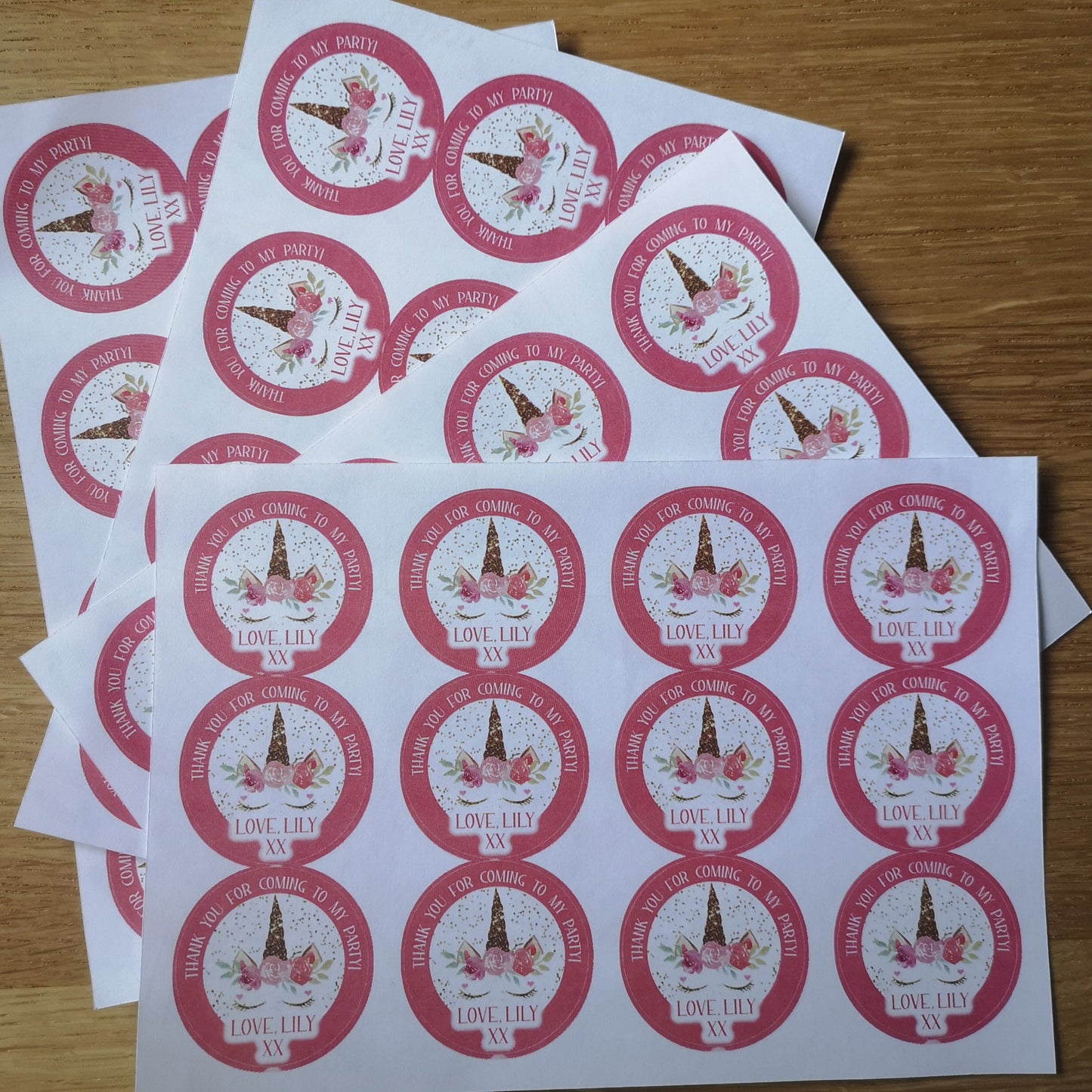 Personalised Birthday Party Stickers | Golden Unicorn Head