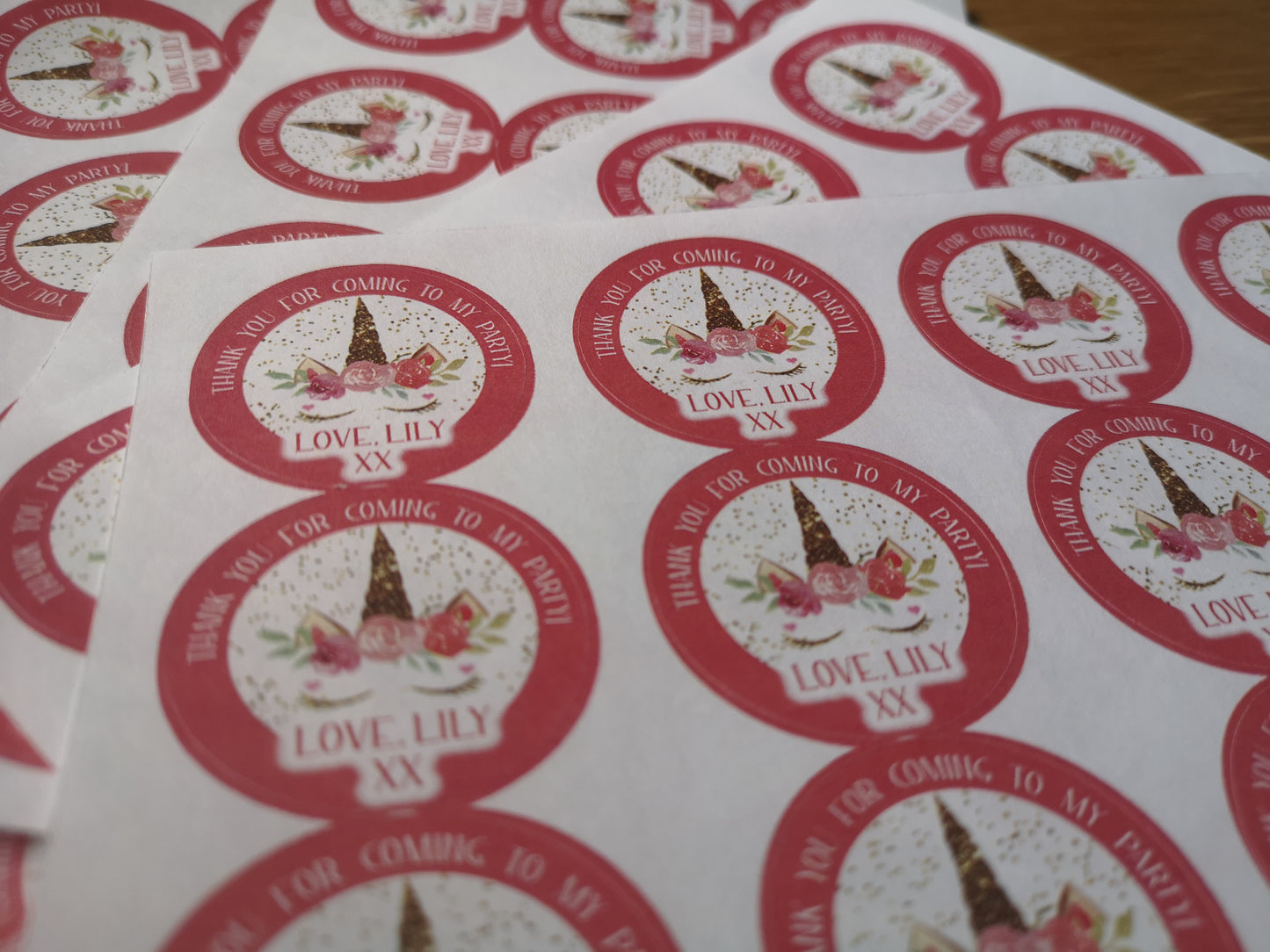 Personalised Birthday Party Stickers | Golden Unicorn Head