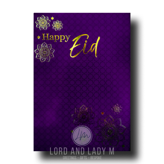 19cm - Happy Eid - Violet & Gold Greeting Card - BGC