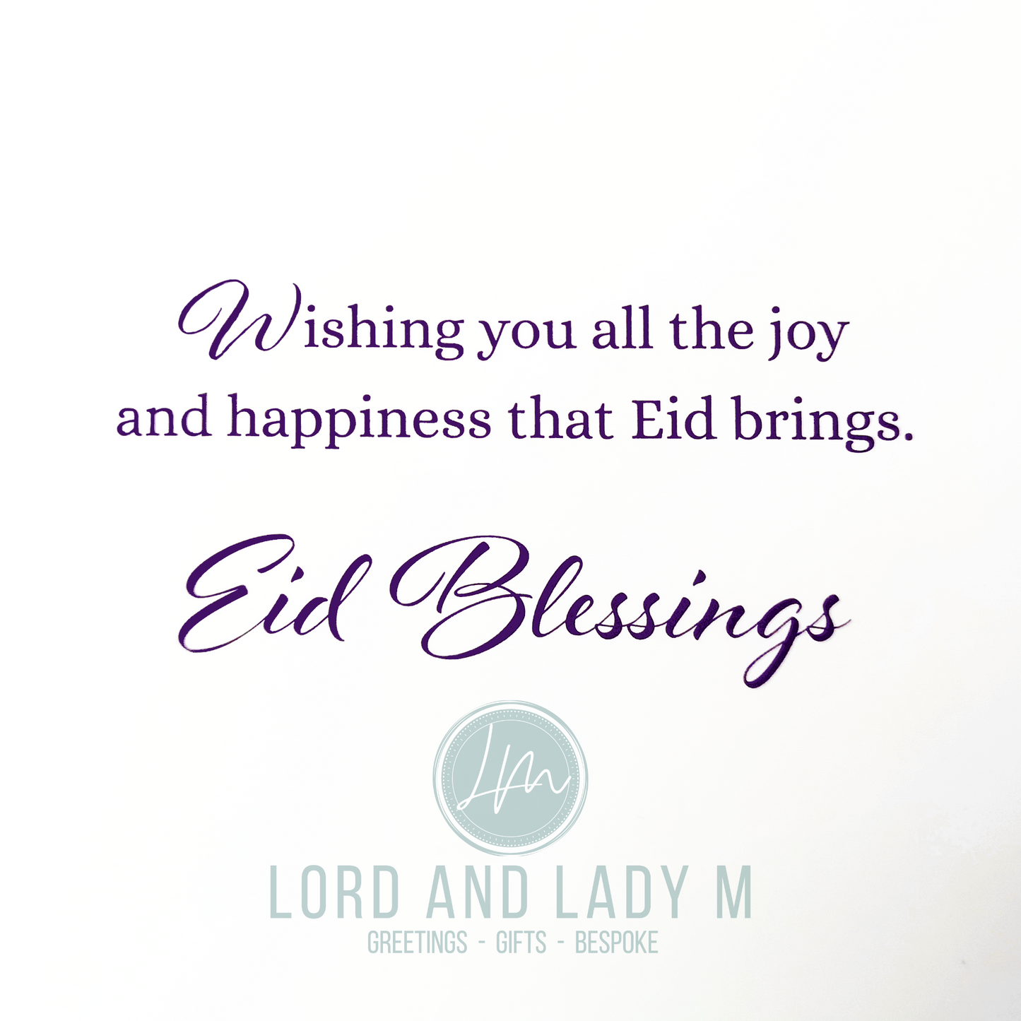 19cm - Eid Greetings - Violet & Gold Greeting Card - BGC