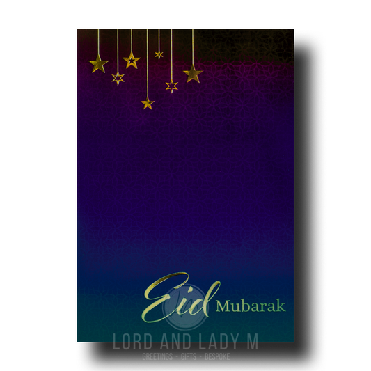 19cm - Eid Mubarak - Purple Teal Ombre & Gold Greeting Card - BGC