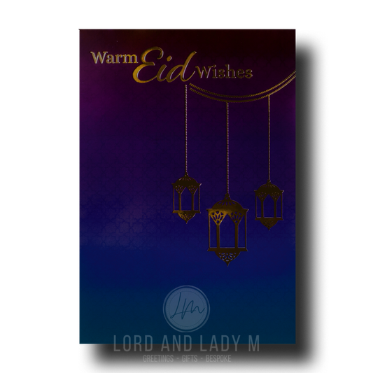 19cm - Warm Eid Wishes - Purple Teal Ombre & Gold Greeting Card - BGC
