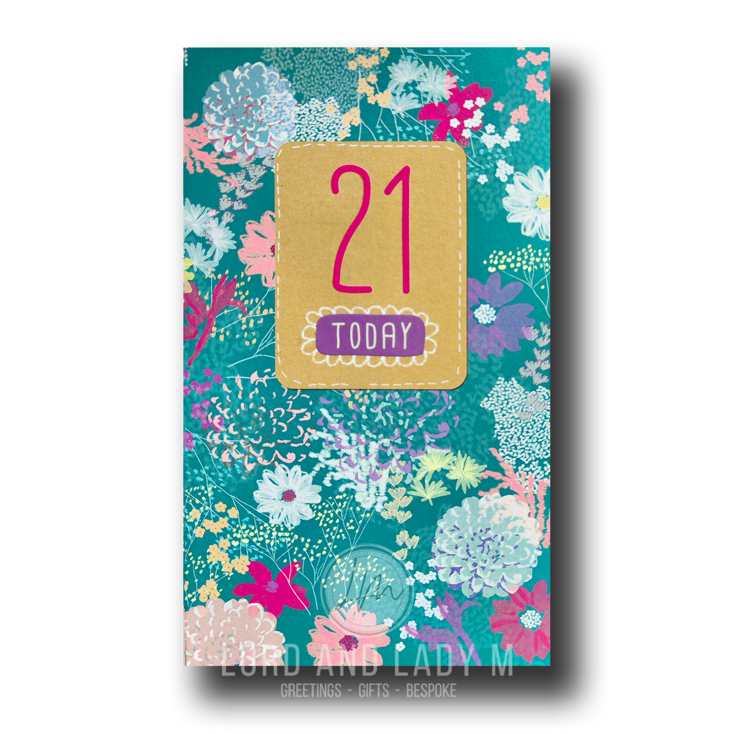 23cm - 21 Today - Teal Magenta Purple Flowers