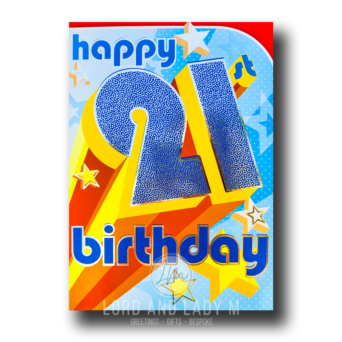 19cm - Happy 21st Birthday - Red Blue Yellow Stars