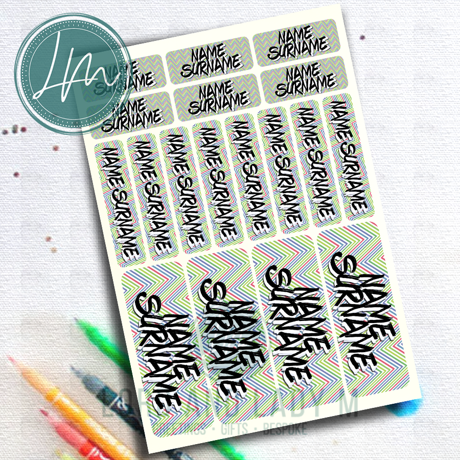 Vinyl Stick-on Name Labels - Wide Colourful Chevrons