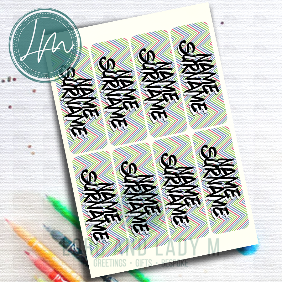 Vinyl Stick-on Name Labels - Wide Colourful Chevrons