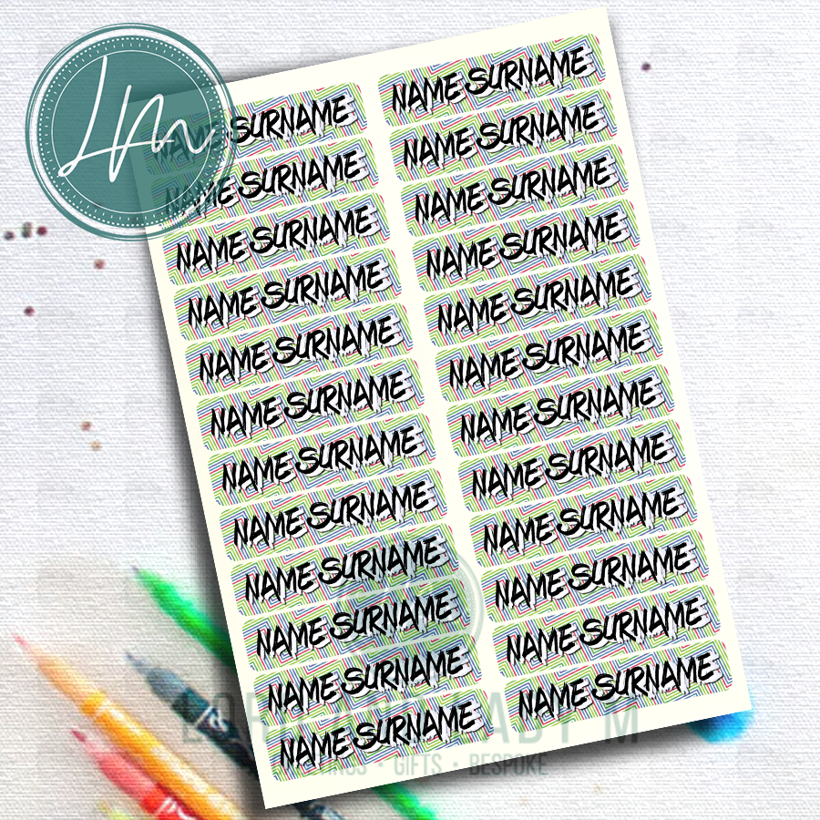 Vinyl Stick-on Name Labels - Wide Colourful Chevrons