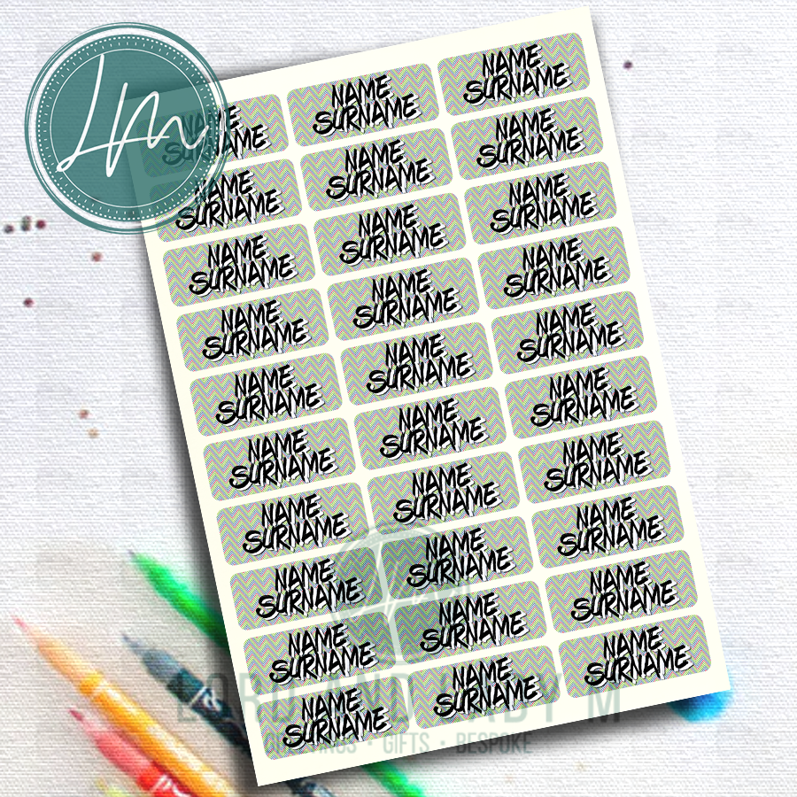 Vinyl Stick-on Name Labels - Wide Colourful Chevrons