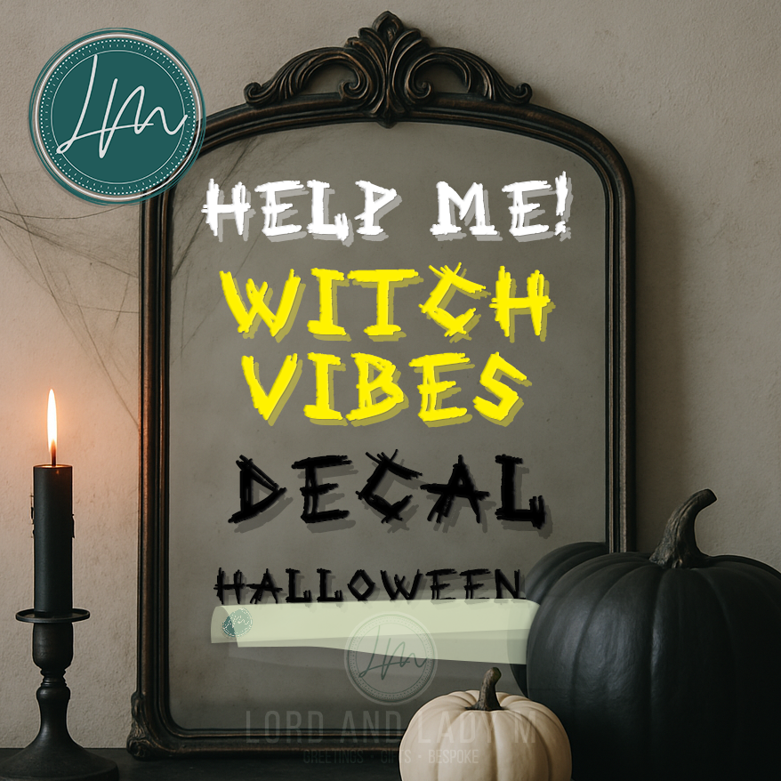 Vinyl Name Word Sticker - Halloween Horror Theme Scratched Witch Lettering Metal