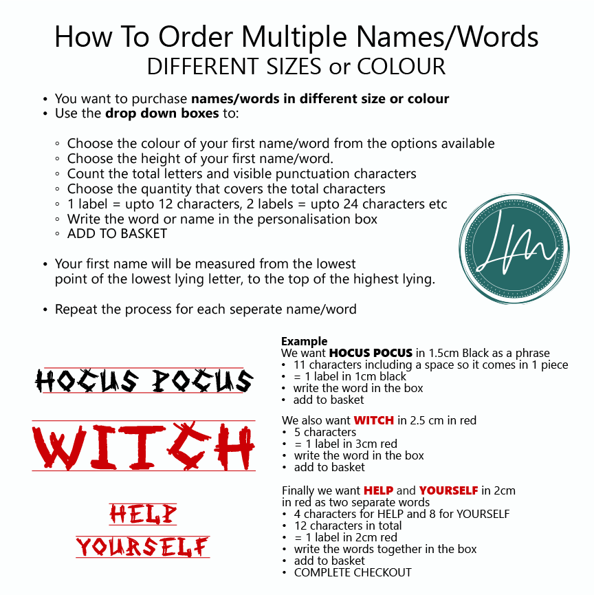Vinyl Name Word Sticker - Halloween Horror Theme Scratched Witch Lettering Metal