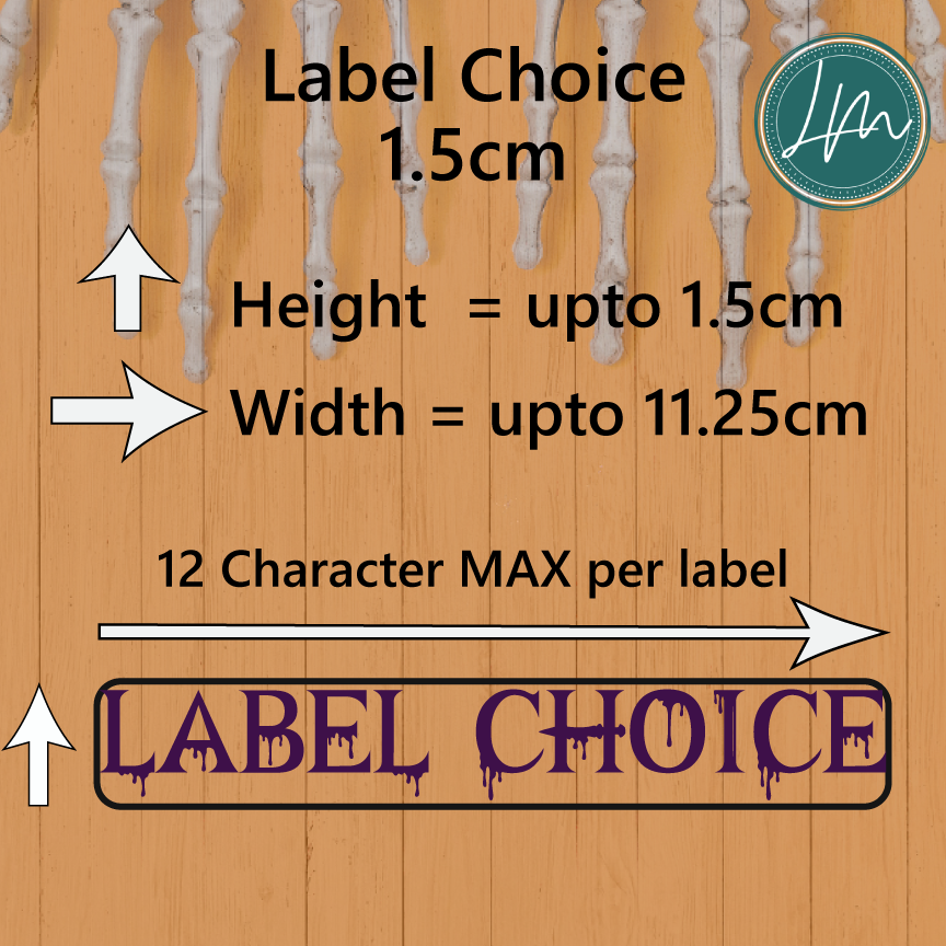 Halloween vinyl decal size information for a 1.5cm height label