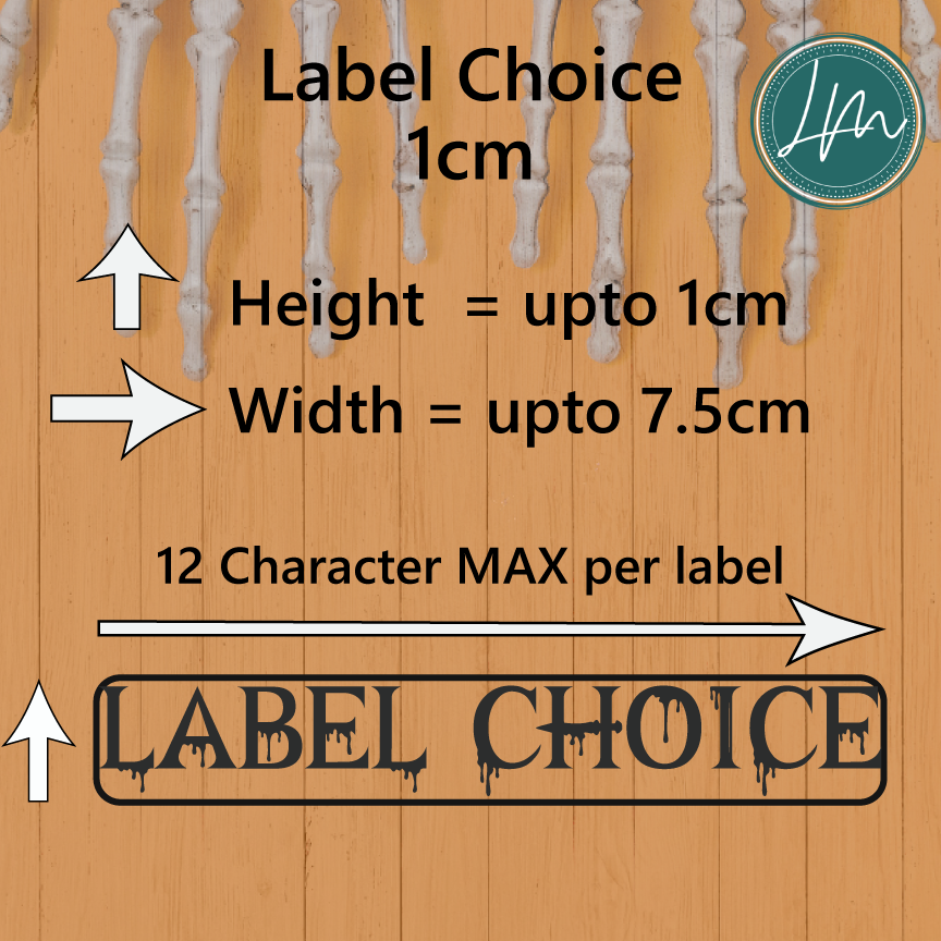 Halloween vinyl decal size information for a 1cm height label