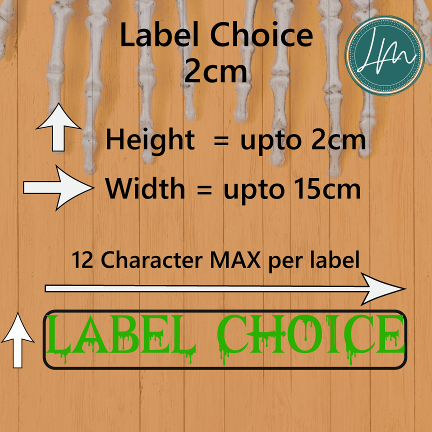 Halloween vinyl decal size information for a 2cm height label