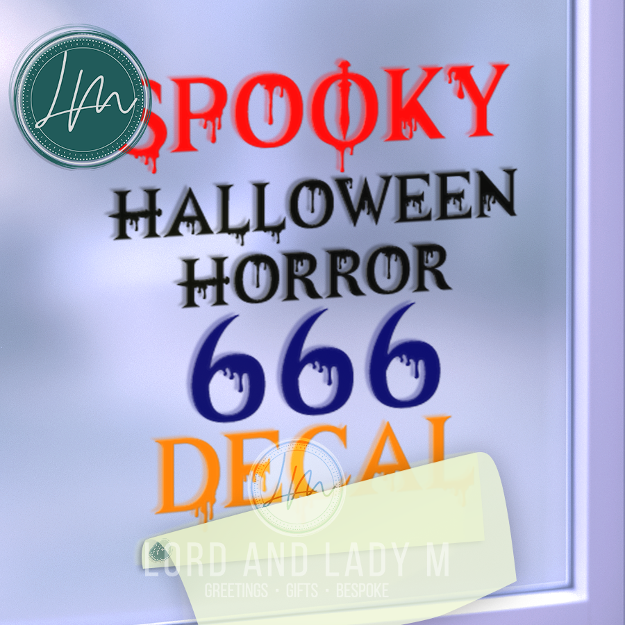 Personalised Halloween vinyl decal in spooky gothic font in glossy colours