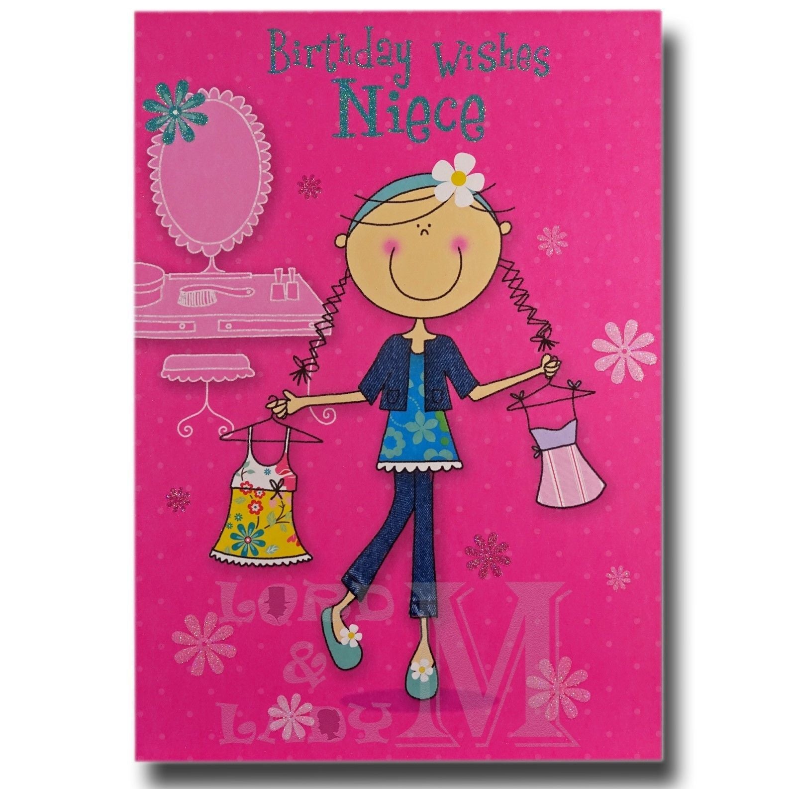 25cm - Birthday Wishes Niece - Pink - Lge Let - E