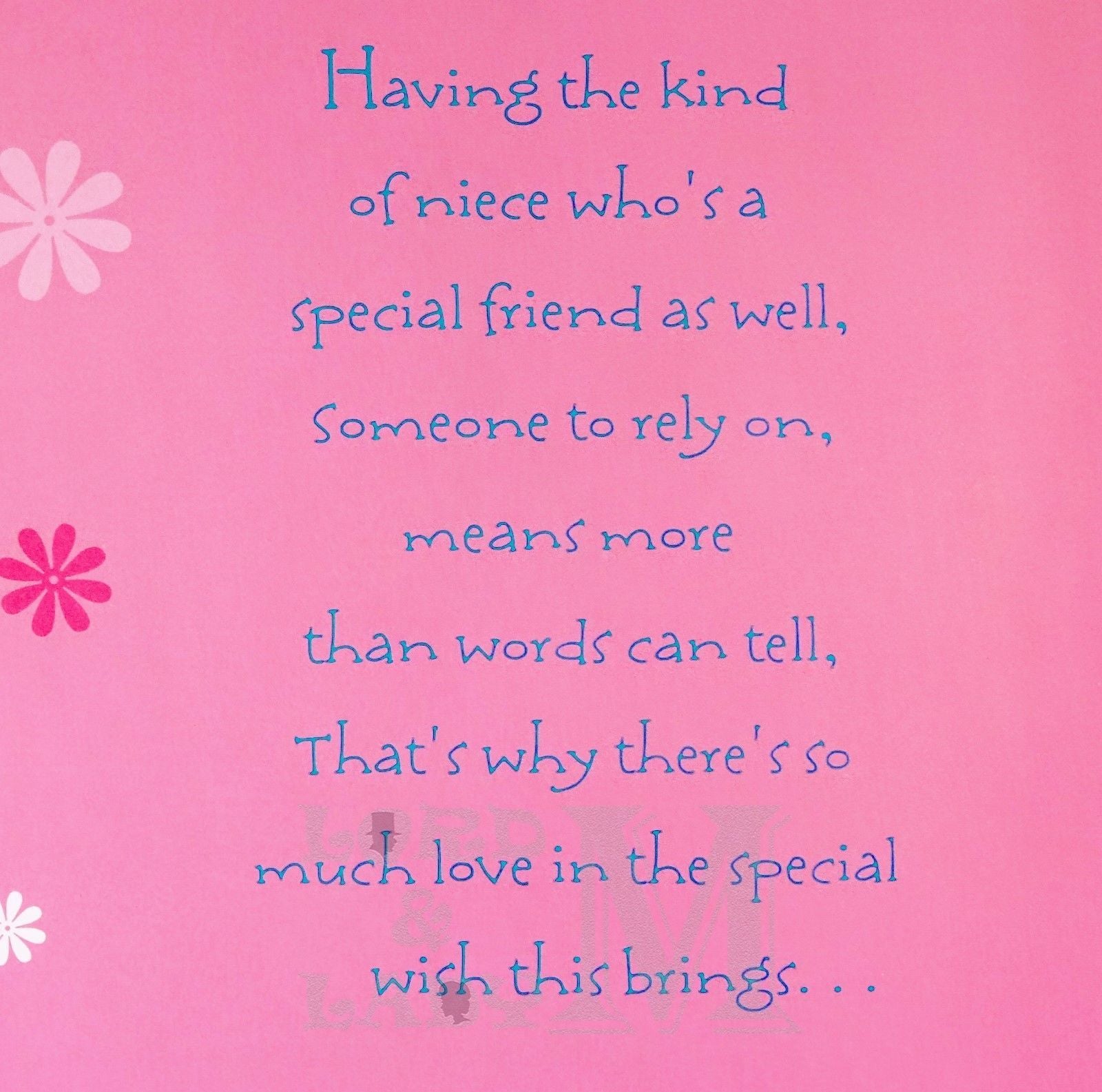 25cm - Birthday Wishes Niece - Pink - Lge Let - E