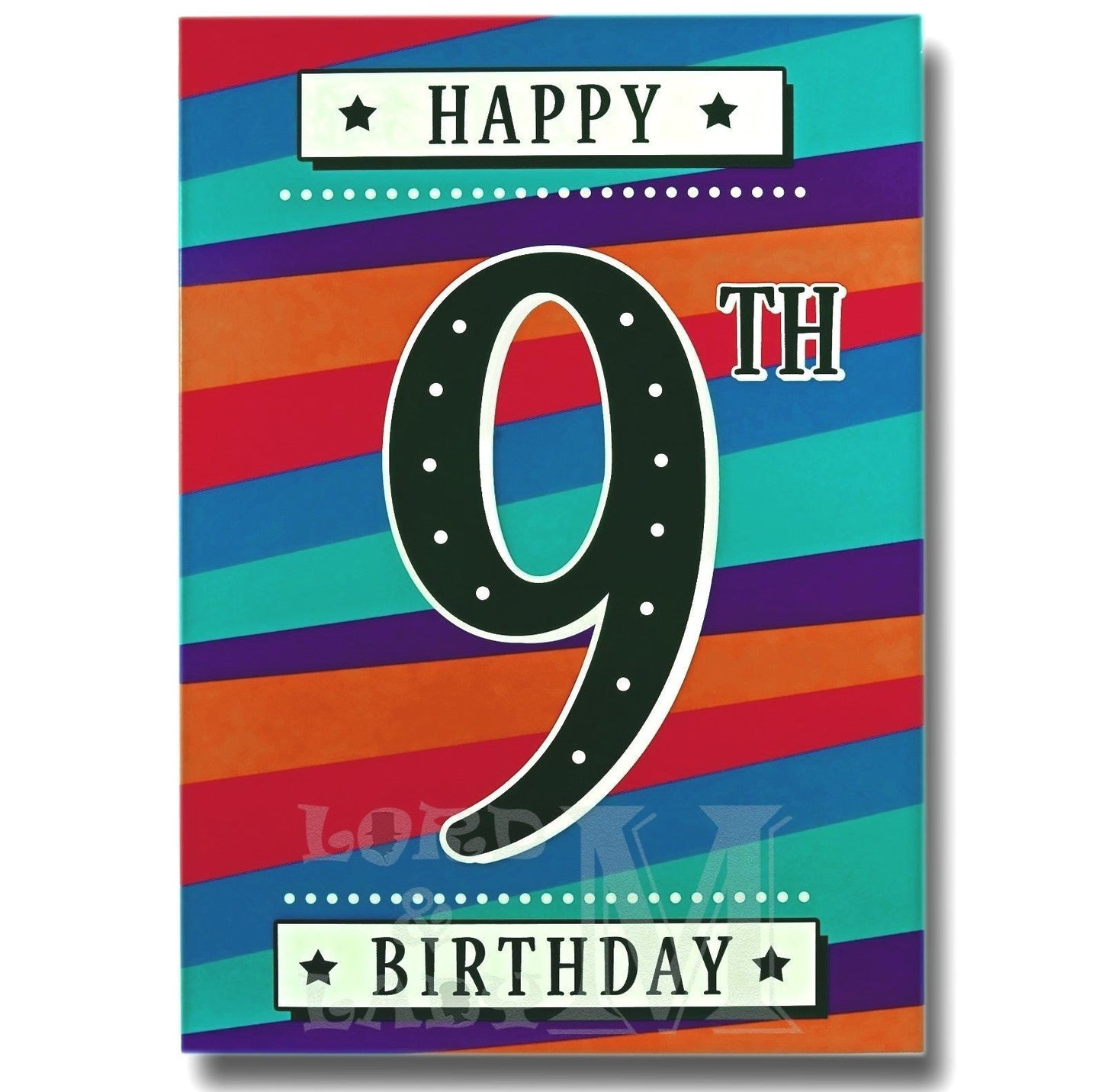 20cm - Happy 9th Birthday - Coloured Stripes - E