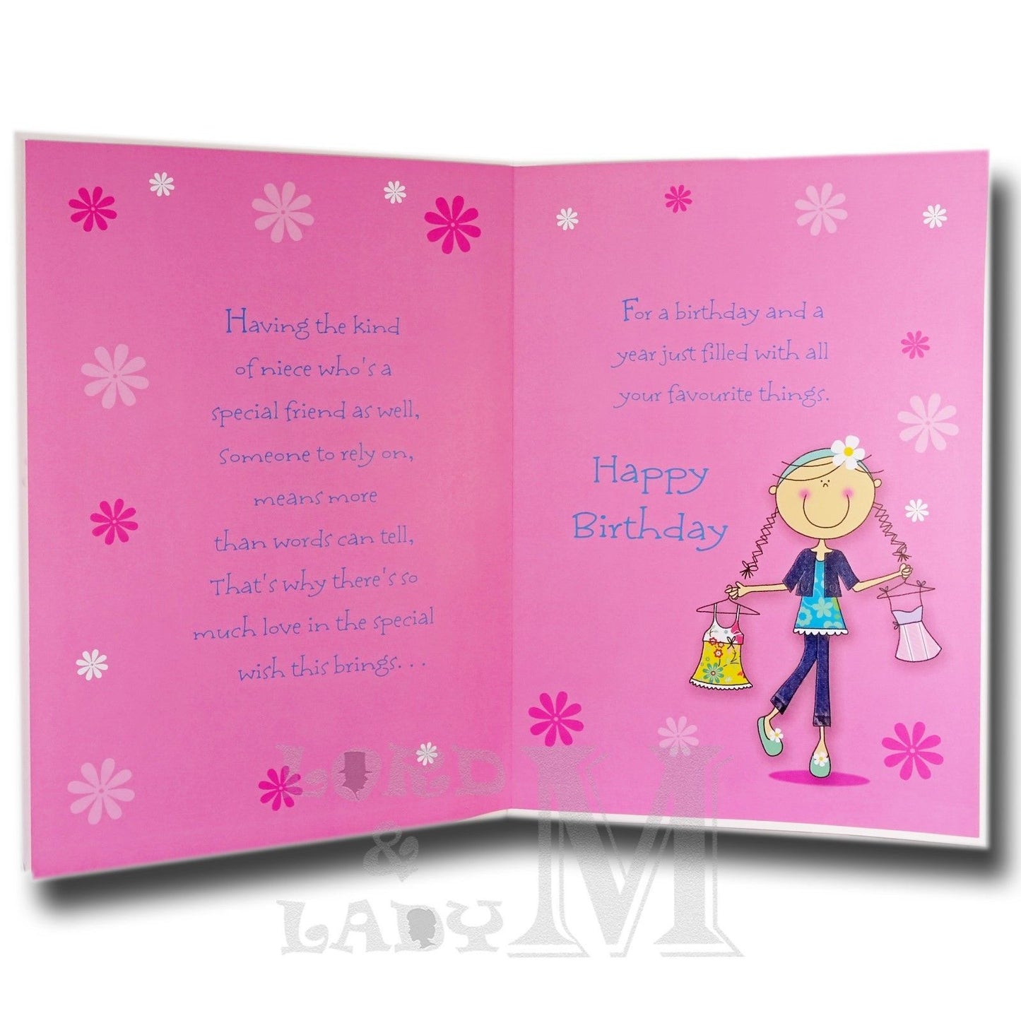 25cm - Birthday Wishes Niece - Pink - Lge Let - E