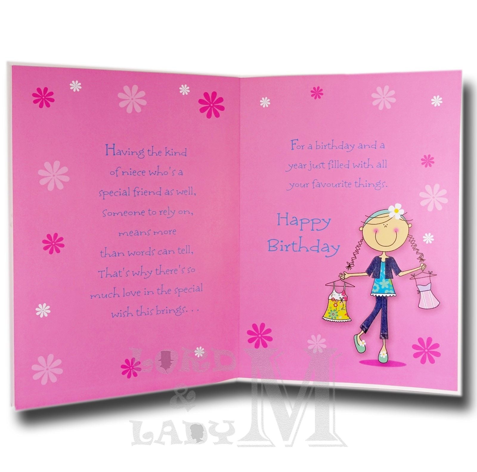 25cm - Birthday Wishes Niece - Pink - Lge Let - E