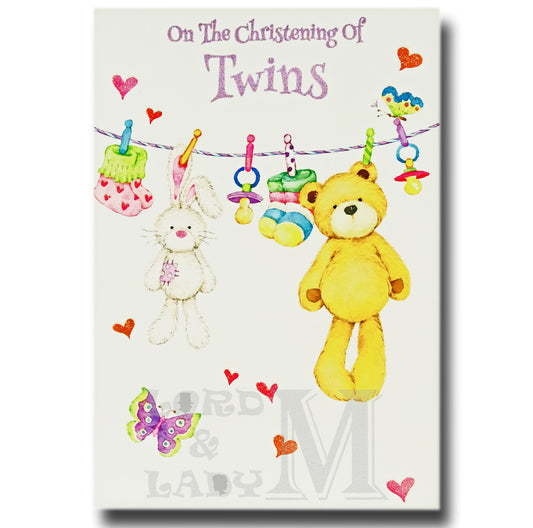 19cm - On The Christening Of Twins - Bunny Bear -E