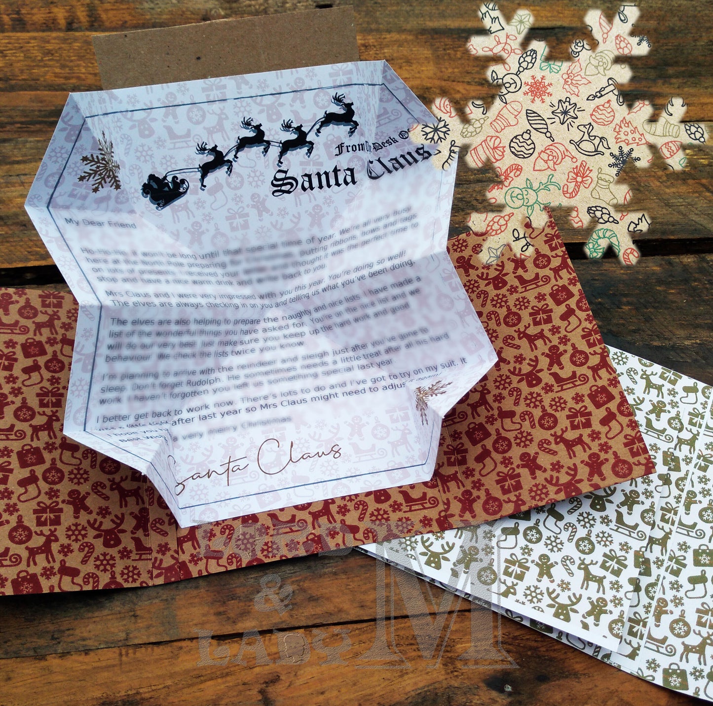 13cm - Personalised Letter From Santa - Kraft Xmas Lines
