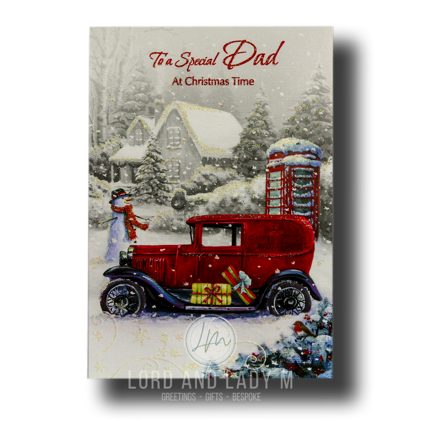 19cm - To A Special Dad - Phonebox Snowman Car - E