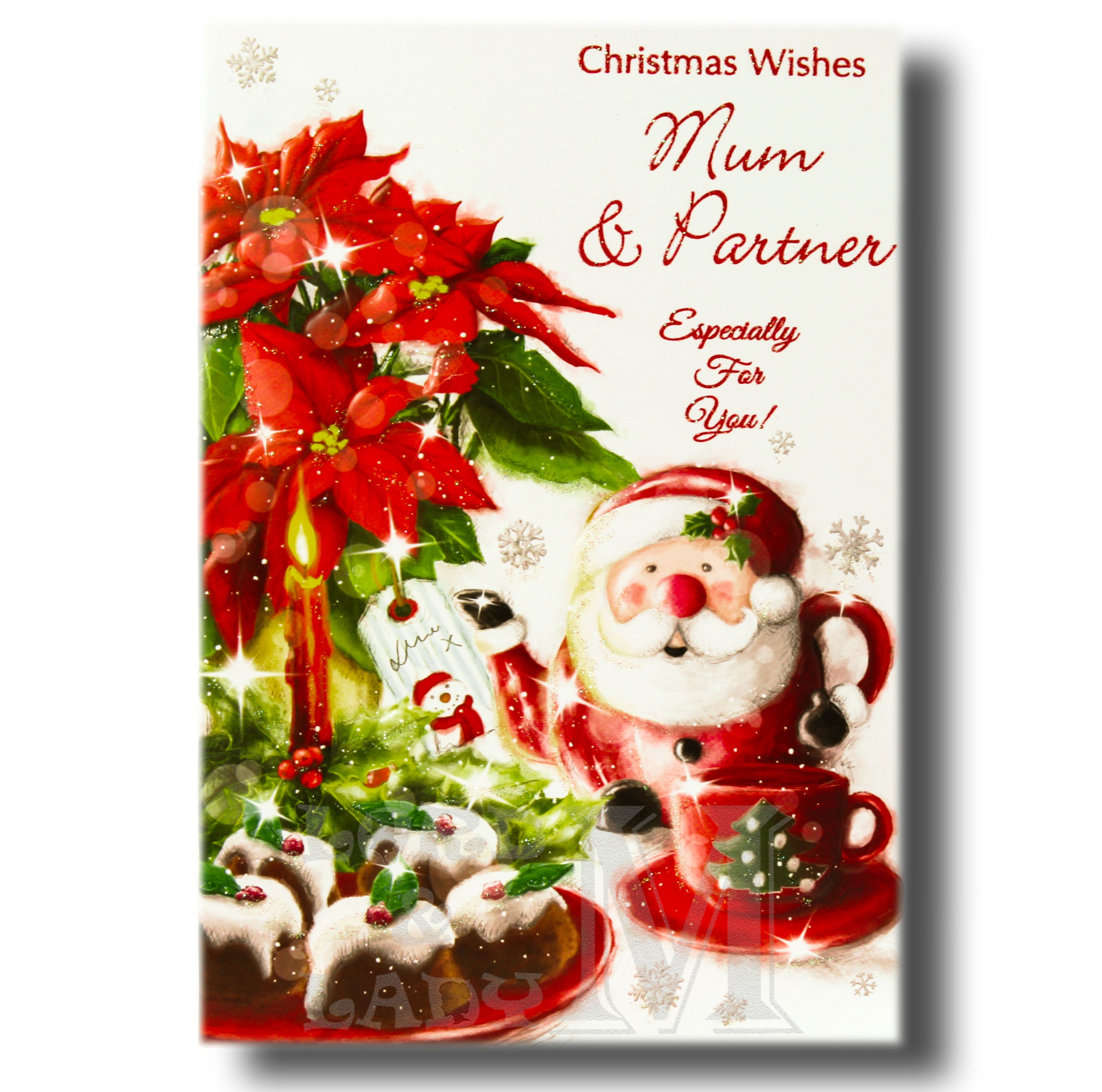 Mum And Partner Christmas Cards Traditional Xmas Poinsettia