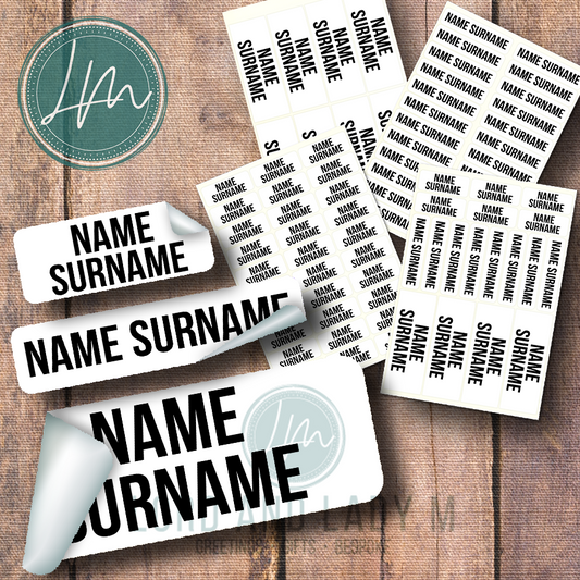 Vinyl Stick-on Name Labels - Basic Black on White