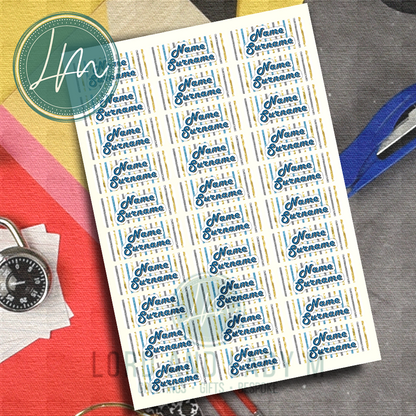 Vinyl Stick-on Name Labels - Blue Gold Stripes