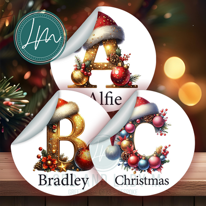 Personalised Initial Christmas Stickers | Alphabet Monogram