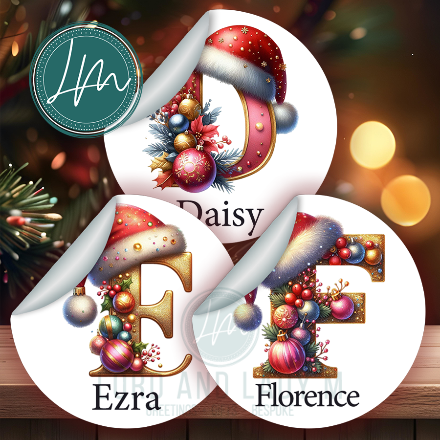 Personalised Initial Christmas Stickers | Alphabet Monogram