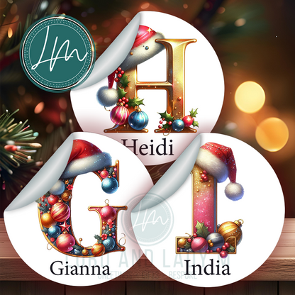 Personalised Initial Christmas Stickers | Alphabet Monogram