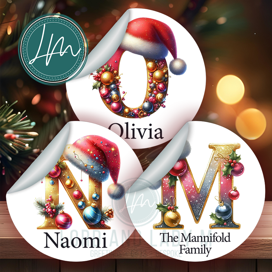 Personalised Initial Christmas Stickers | Alphabet Monogram