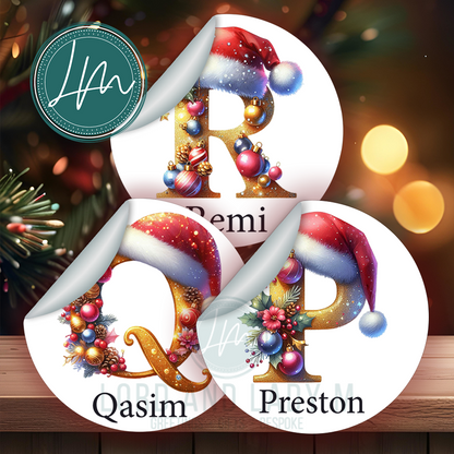 Personalised Initial Christmas Stickers | Alphabet Monogram