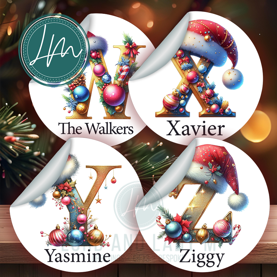 Personalised Initial Christmas Stickers | Alphabet Monogram