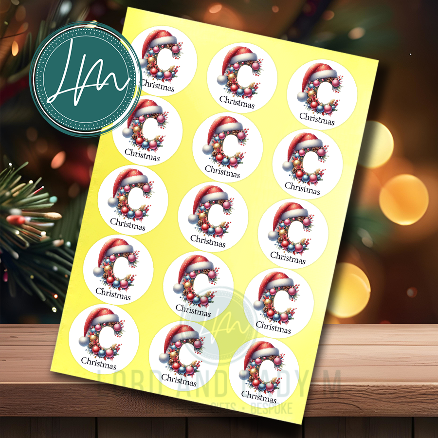 Personalised Initial Christmas Stickers | Alphabet Monogram